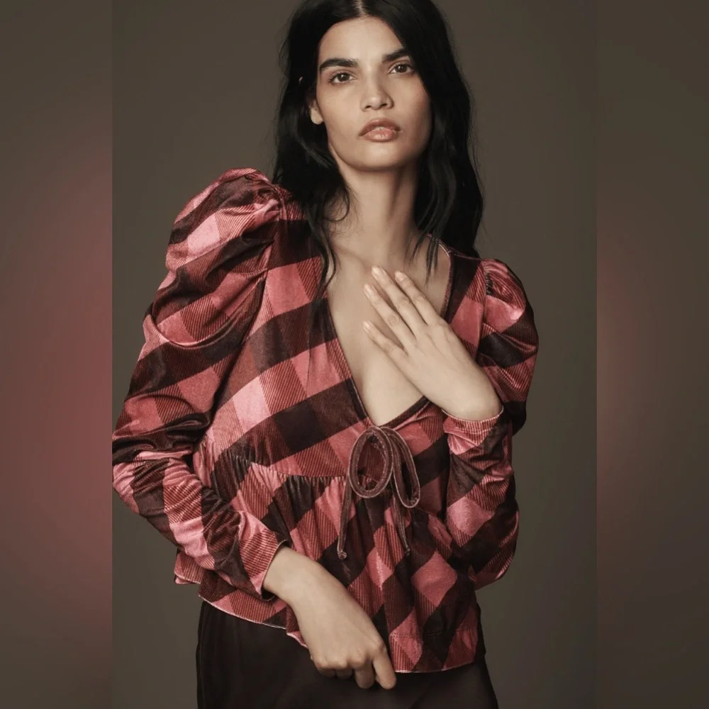 ✨ Anthropologie Velvet Babydoll Top Sz XL - Picture 1 of 6